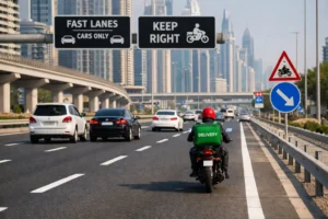 Dubai lane discipline rules delivery riders restrictions