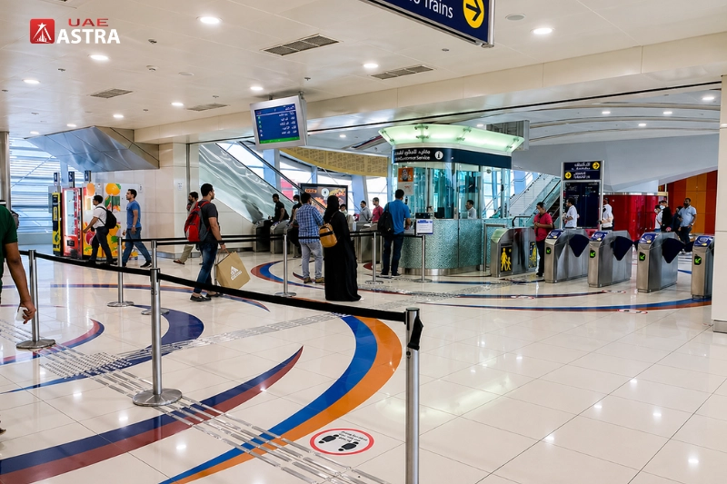 Stadium Metro Station Dubai ticket gates and concourse area