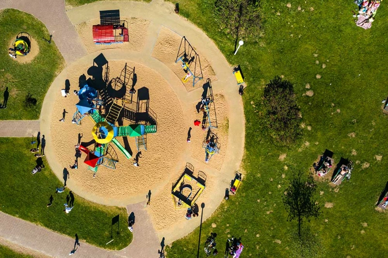 Aerial view of kids playground area in Al Mahatta Park Sharjah