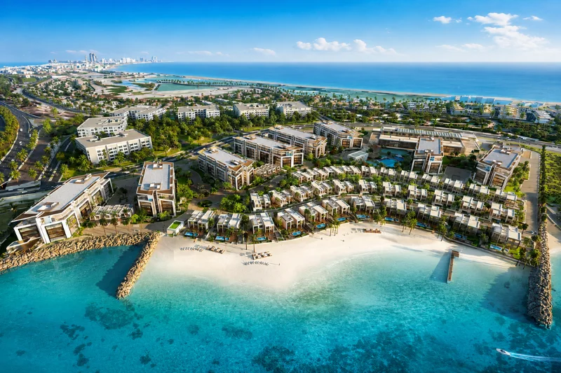 Aerial view of luxury beachfront residences on Saadiyat Island