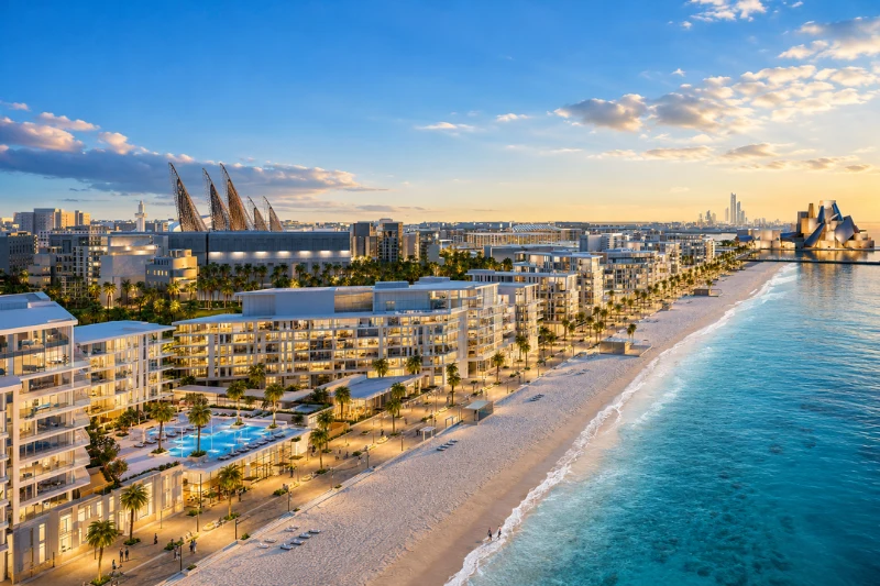 Beachfront luxury residences along Saadiyat Island coastline