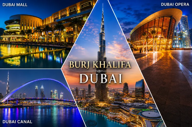 Burj Khalifa and Downtown Dubai attractions collage