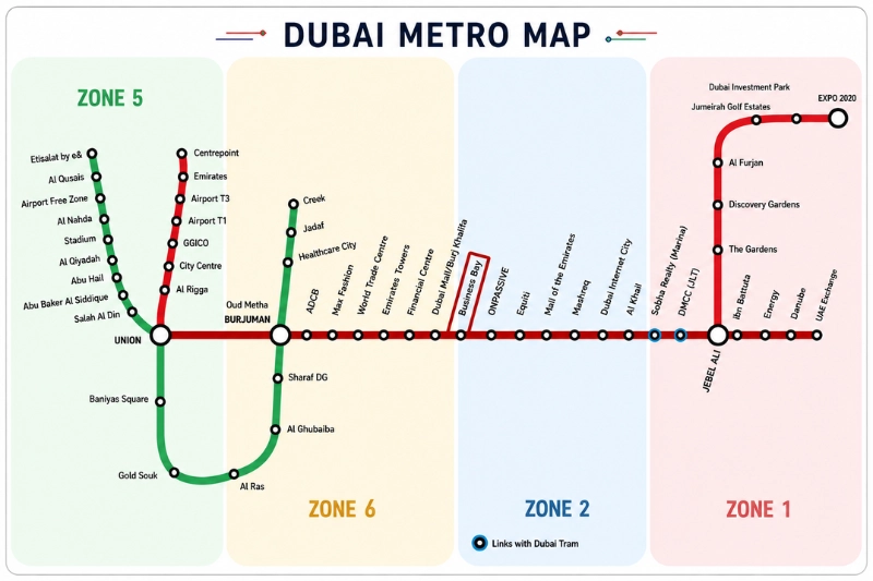 Business Bay Metro Station Dubai Metro map route overview