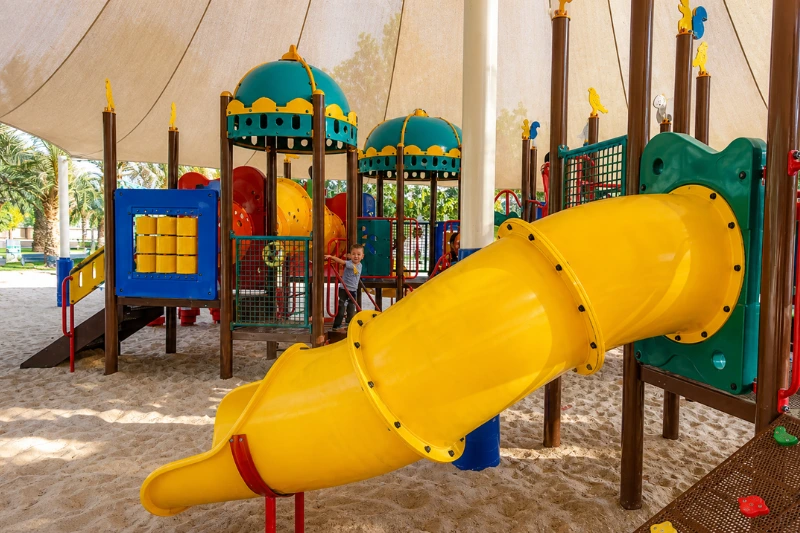 Children’s play area with slides in Al Mahatta Park Sharjah