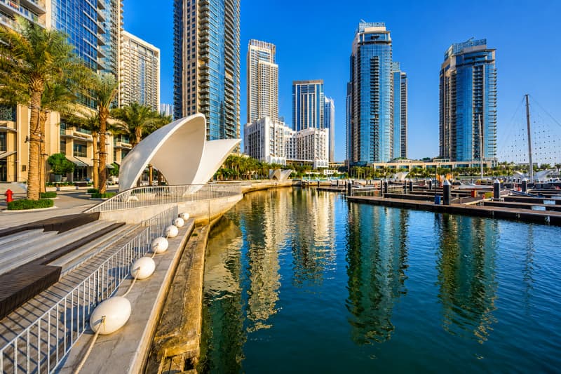 Dubai Creek Harbour waterfront promenade and marina residences in Dubai