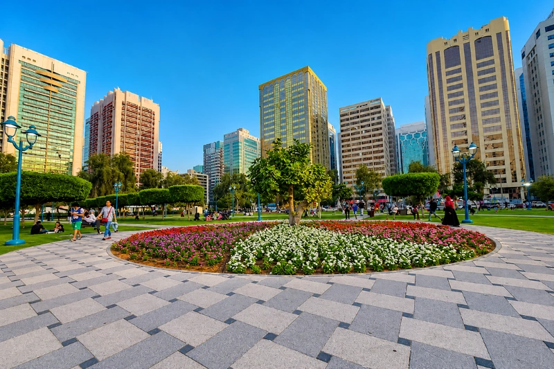Flower garden area inside Electra Park Abu Dhabi