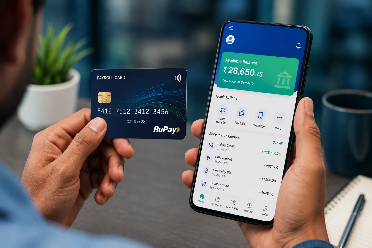 Lulu ATM Balance Check on mobile banking app with payroll card