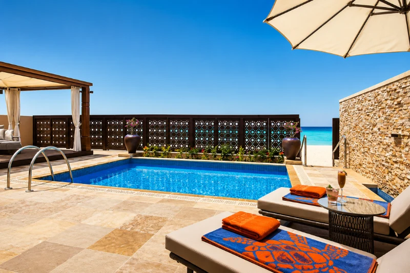 Private beachfront villa pool with sea view on Saadiyat Island