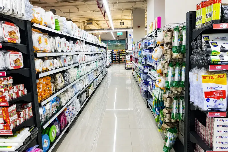 Supermarket aisle inside Bin Shabib Mall Dubai