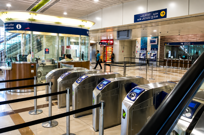 Ticket gate and customer service area inside Burj KhalifaDubai Mall Metro Station