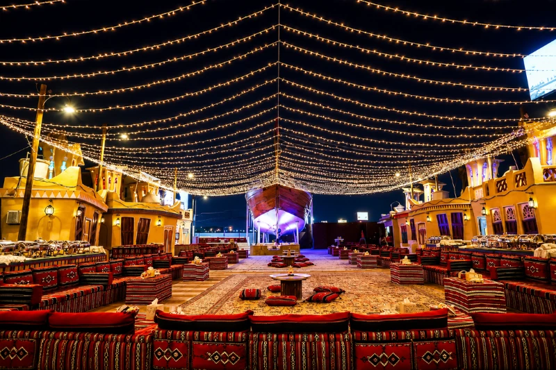 Traditional seating area at Al Boom Tourist Village Dubai