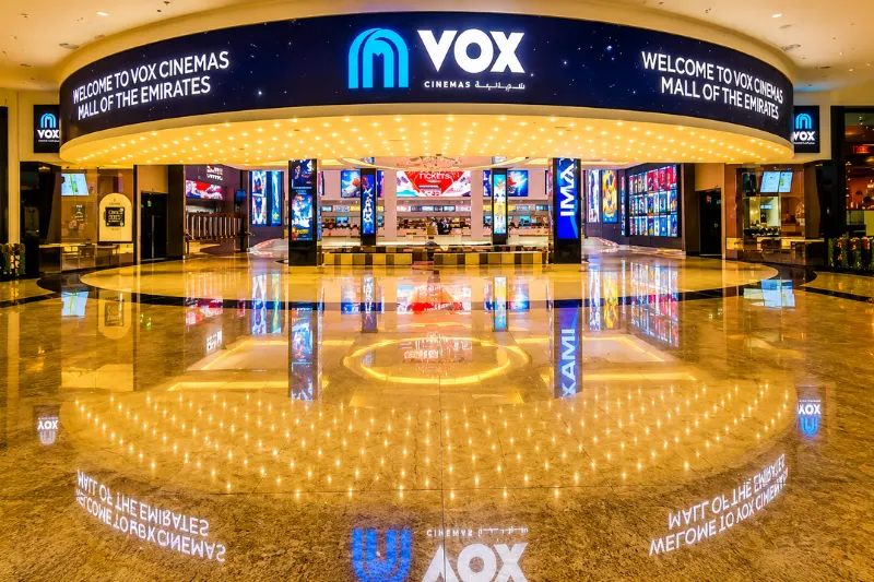 VOX Cinemas entrance inside Mall of the Emirates Dubai with IMAX movie screens