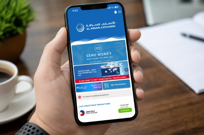 Al Ansari Exchange mobile app on smartphone screen
