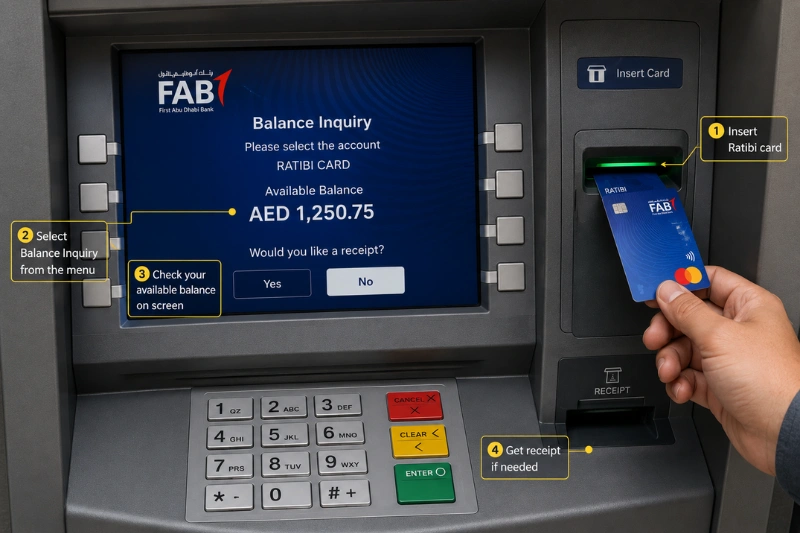 Checking Ratibi card balance at an ATM