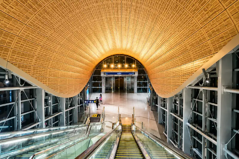 DAFZA Metro Station escalators and main concourse area