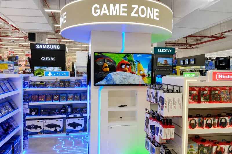 Gaming and electronics section at Carrefour City Centre Mirdif
