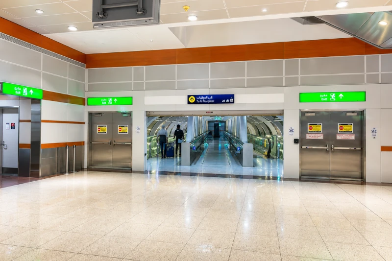 Inside DAFZA Metro Station with passenger walkway