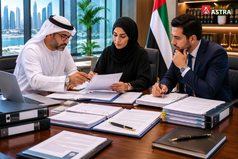 Legal professionals reviewing compliance documents during a disciplinary investigation