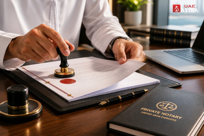 Private notary preparing official documents for legal authentication