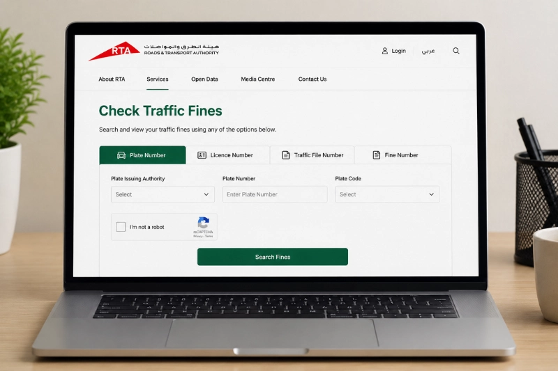 RTA online portal for checking traffic fines using plate or licence details