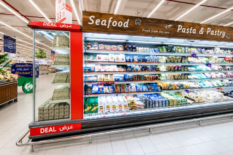 Seafood and dairy section at Carrefour City Centre Mirdif