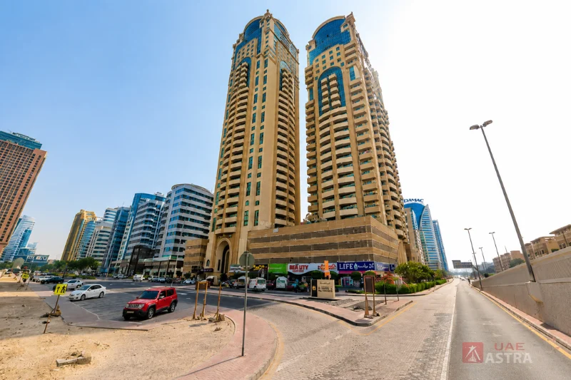 Al Shaiba Tower A residential towers in Barsha Heights, Dubai, viewed from the street