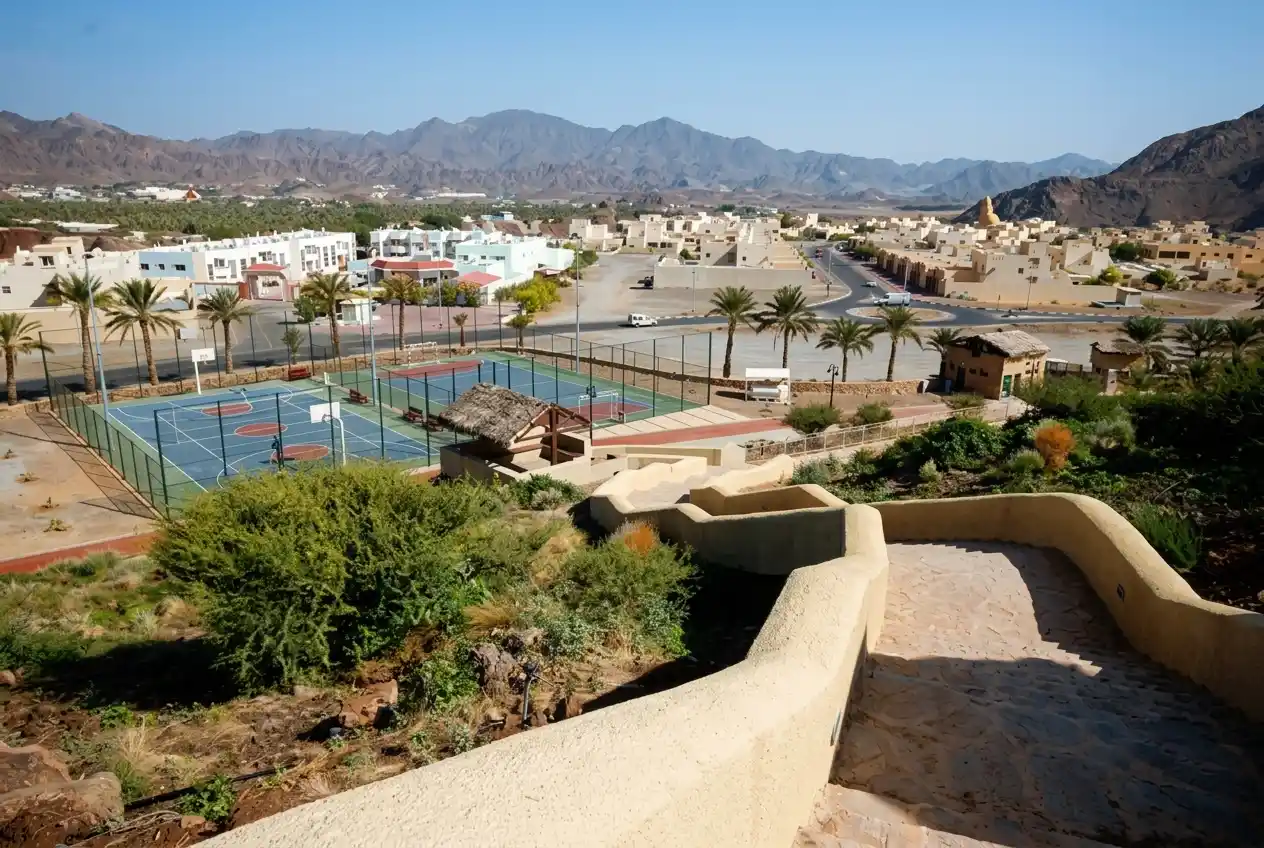 Hatta Hill Park overlooking Hatta town with mountain views and recreational facilities