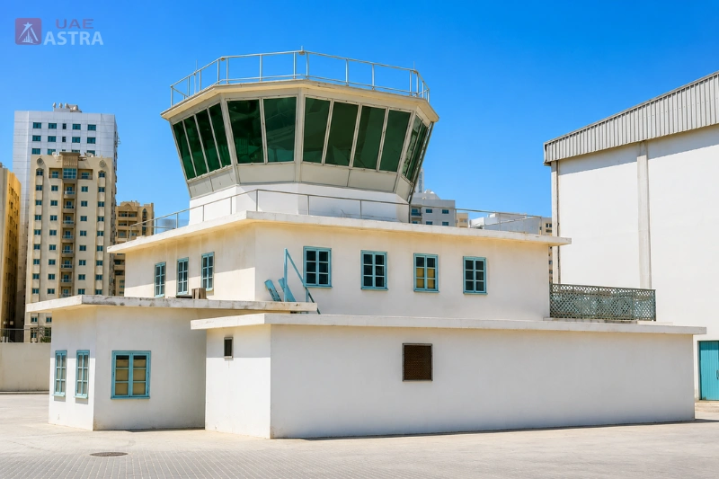 Historic Al Mahatta Museum building showcasing Sharjah’s early aviation heritage near Al Qasimia