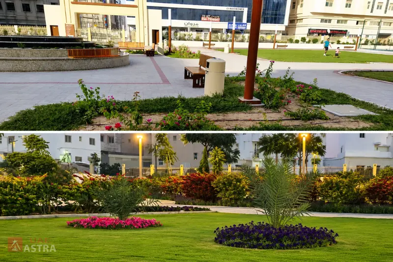 Landscaped gardens and green lawns at Muwaileh Park, Sharjah
