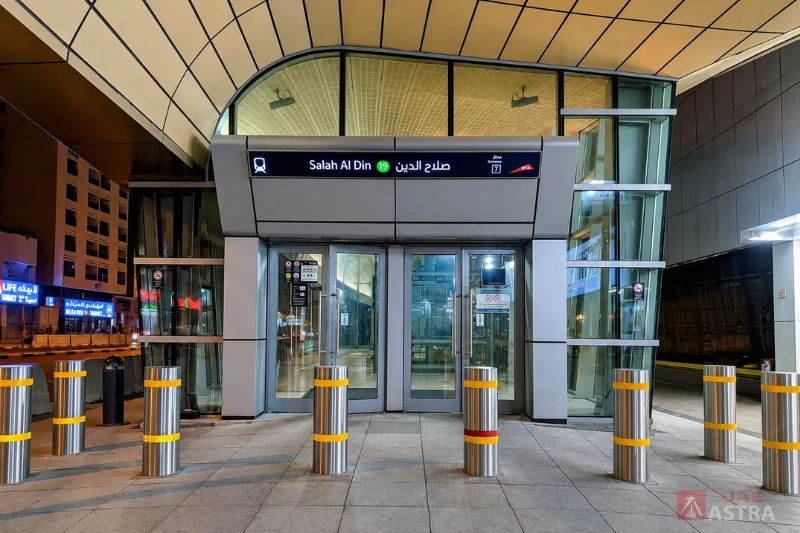 Main entrance of Salah Al Din Metro Station on Dubai Metro Green Line in Deira