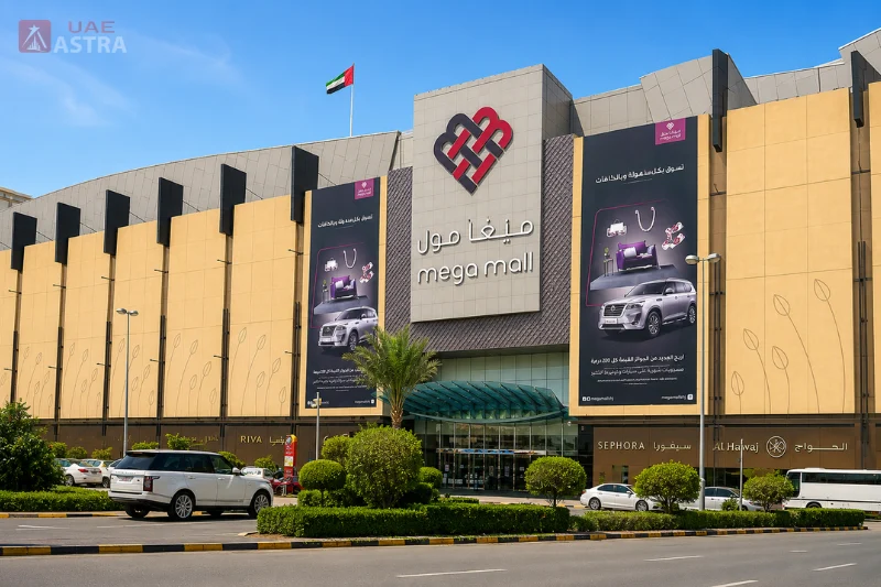 Mega Mall Sharjah exterior near Al Qasimia with popular shopping and retail outlets