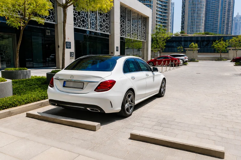 Parking area outside Emaar Square Building 4 with dedicated visitor parking in Downtown Dubai