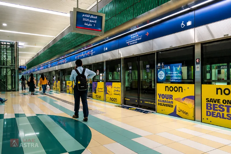 Passengers waiting on the platform at a Deira Metro station in Dubai