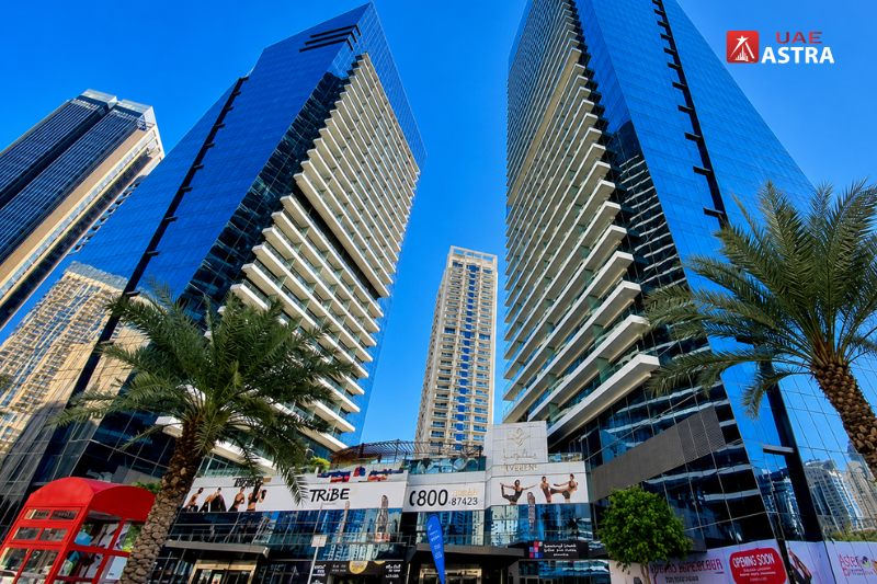 Street view of Silverene Towers in Dubai Marina