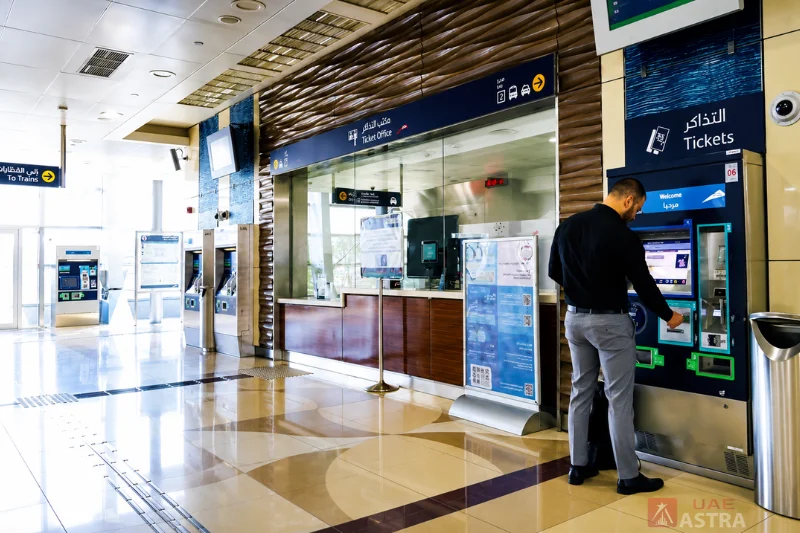 Ticket office and Nol ticket vending machines inside Al Qiyadah Metro Station