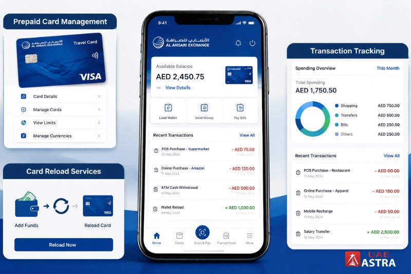 Al Ansari app prepaid card management features