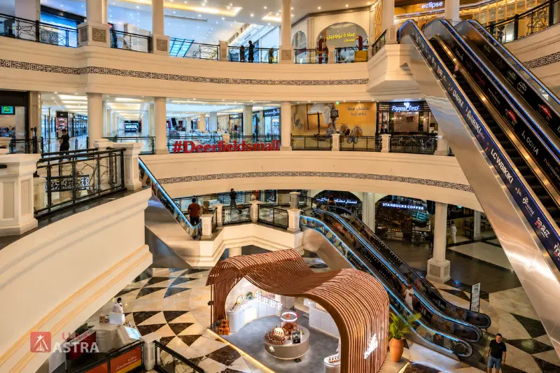 Deerfields Mall multi-level interior atrium with escalators