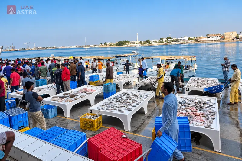 Ajman Fish Market waterfront fish auction area