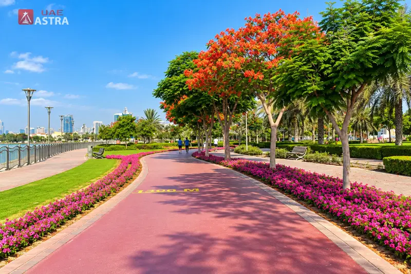 Al Barsha Pond Park jogging track and gardens