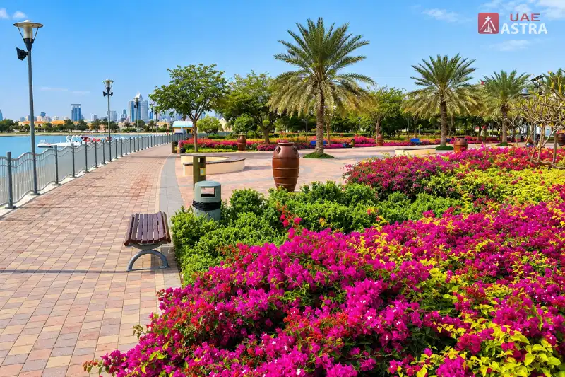 Al Barsha Pond Park waterfront walkway and gardens