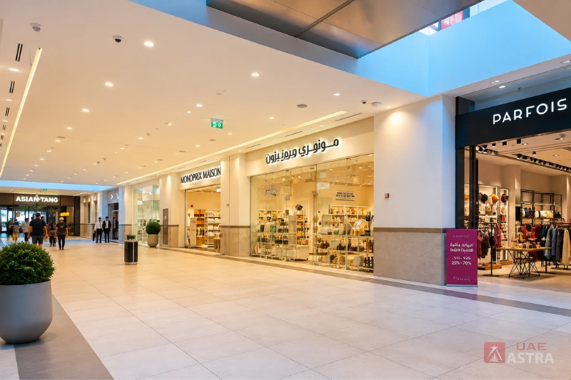 Interior shopping area with retail stores at The Springs Souk, Dubai
