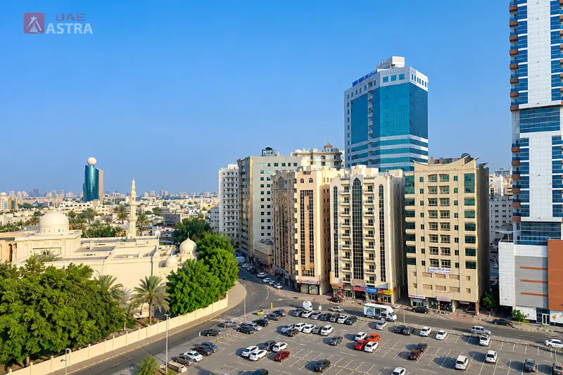 King Faisal Street and Al Qasimia cityscape in Sharjah