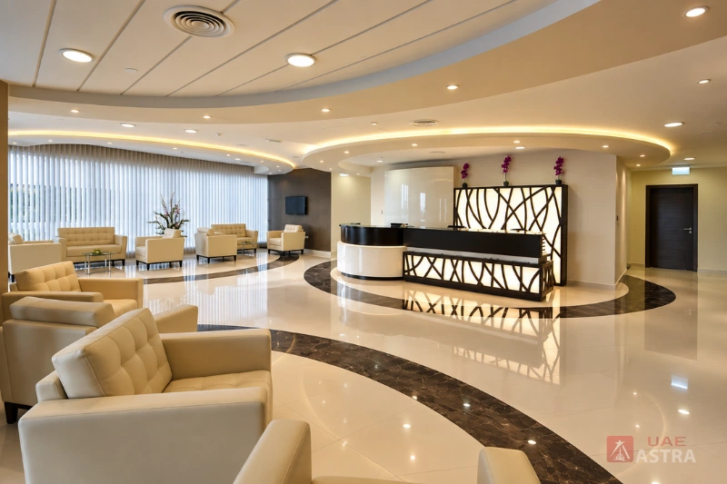 Modern reception and lobby area inside Al Hudaiba Awards Building