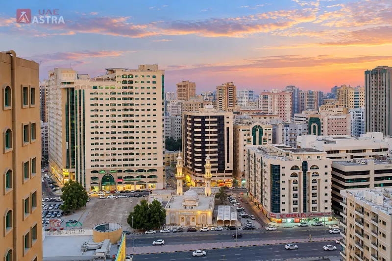 Sharjah cityscape near King Faisal Street and Al Majaz