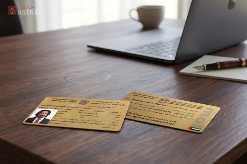 UAE Emirates ID and labour work permit shown with an employment contract