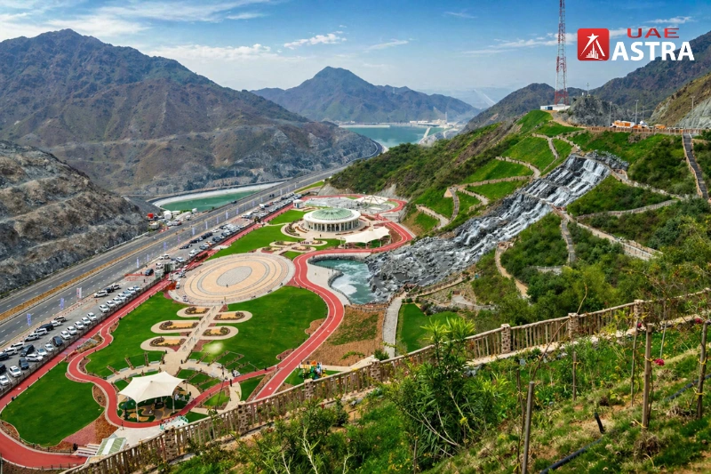 Hanging Gardens of Kalba Sharjah - Scenic park with mountain backdrop