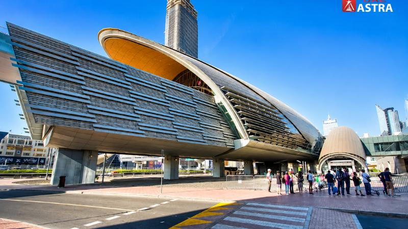Burj KhalifaDubai Mall Metro Station exterior view in Downtown Dubai