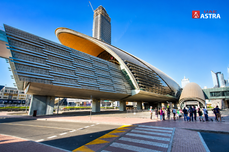 Burj KhalifaDubai Mall Metro Station exterior view in Downtown Dubai