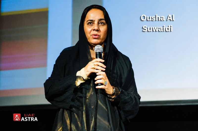 Ousha Al Suwaidi speaking at a cultural event