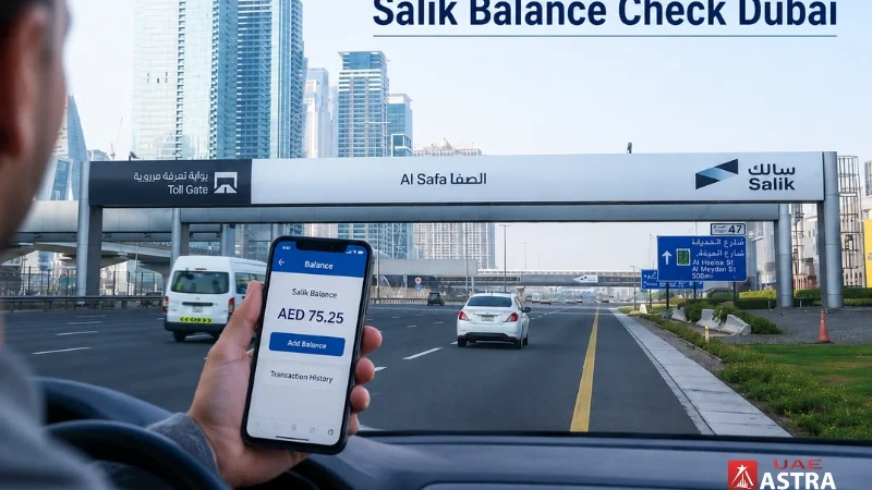 Salik balance check on Dubai toll gate road using mobile app